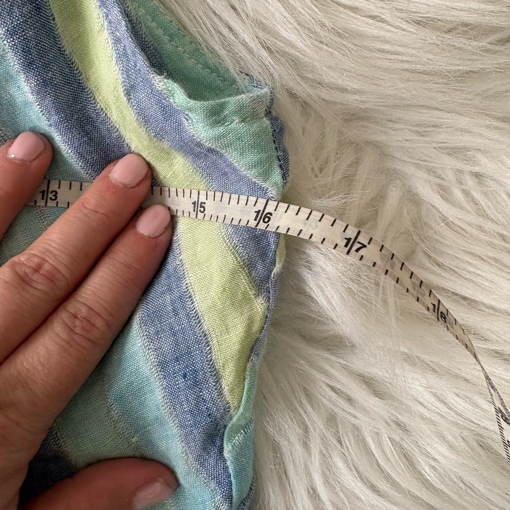 J. Jill Linen Natural Boho Sleeveless Striped V-Neck Maxi Dress Light Blue Green - Picture 4 of 5